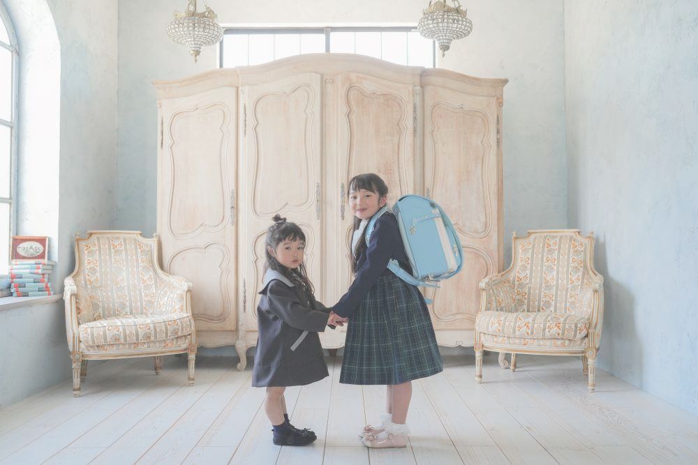 姉妹一緒に入学撮影